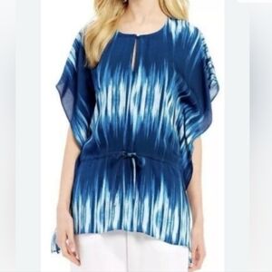 Tommy Bahama Tie Dye Blue cover up cinch waist Petra Kaftan L Nwt